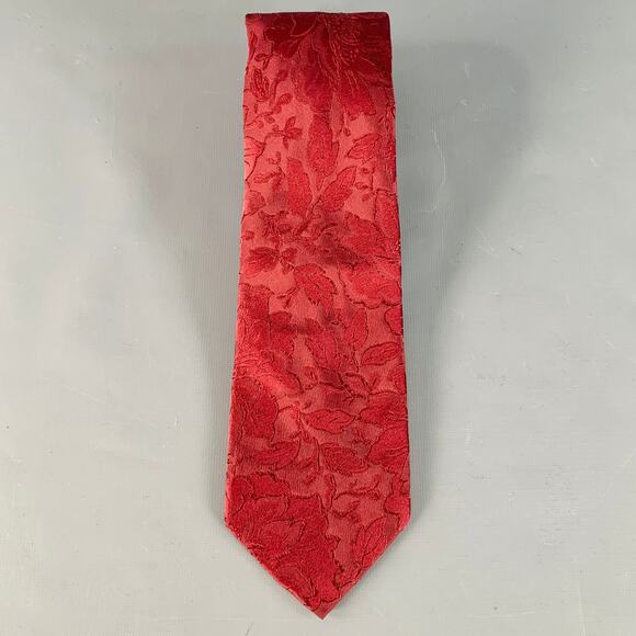 PAUL SMITH Red Burgundy Floral Jacquard Silk Tie - Picture 3 of 5